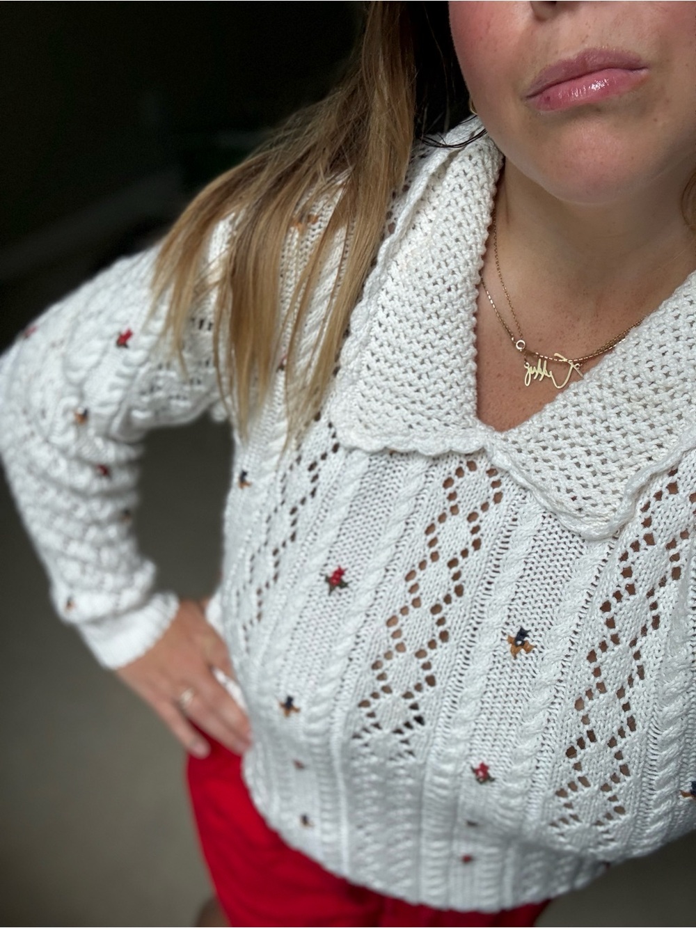 Sézane  vibe Liz Sport Vintage Collared Rosebud Knit Sweater - Picture 4 of 4
